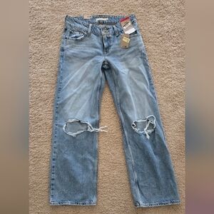 Light Wash Distressed Straight-Leg Jeans
